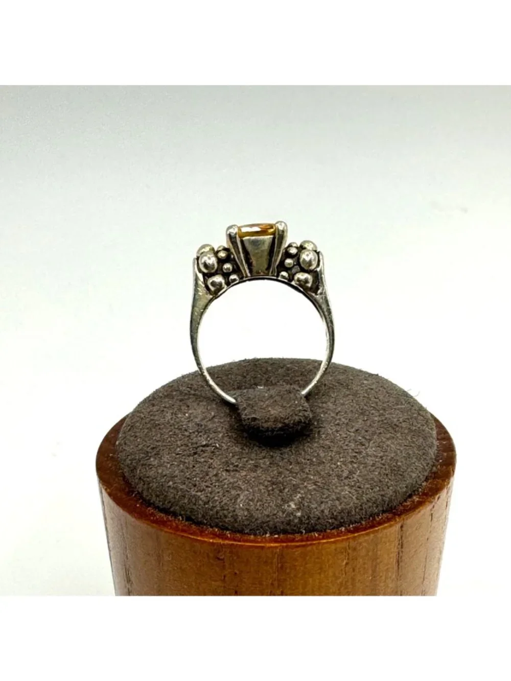 Citrine Prong Set Beaded Shoulders Ring Sterling Silver 925 Size 5.75